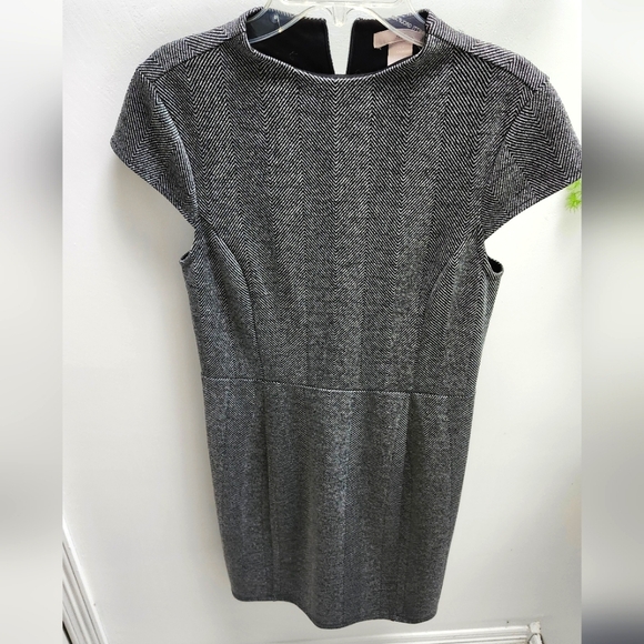 grey work dress h&m NWT H&M Herringbone Sheath Dress XS Gray Cap Sleeve Lined Career Work Office